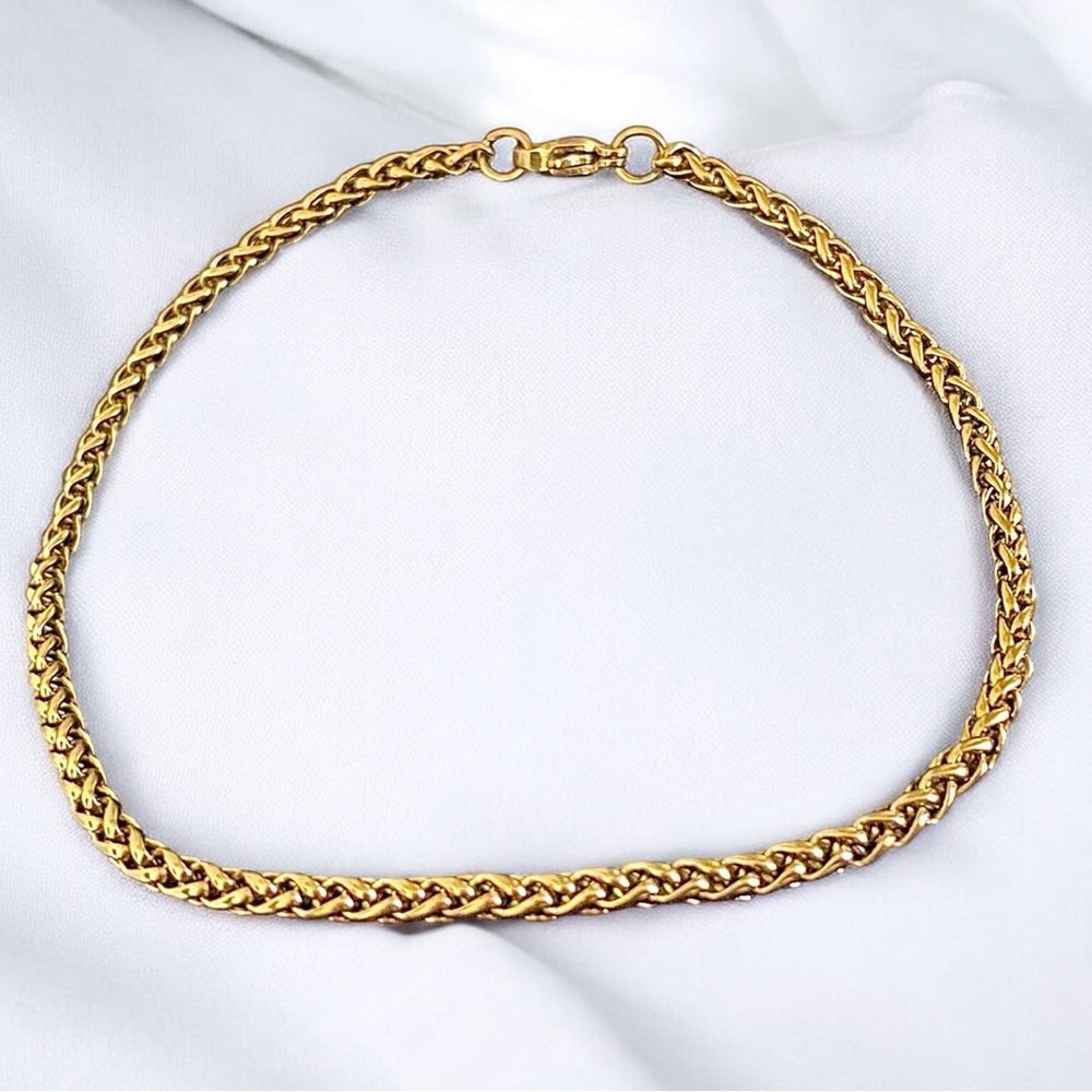 18k Gold Plated Wheat Chain 8.3 inch long and 4mm width bracelet - Picture 4 of 5